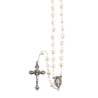 Chapelet grains forme coeur, Ø 7 mm, chaine couleur argentee,  longueur au cœur 31 cm, croix avec Christ plus boite.