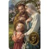 Carte priere plastifiee avec poincon dore imitation medaille H.8.5 x 5.4 cm, plusieurs saints.