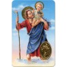 Carte priere plastifiee avec poincon dore imitation medaille H.8.5 x 5.4 cm, plusieurs saints.