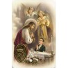 Carte priere plastifiee avec poincon dore imitation medaille H.8.5 x 5.4 cm, plusieurs saints.