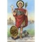 Carte priere plastifiee avec poincon dore imitation medaille H.8.5 x 5.4 cm, plusieurs saints.