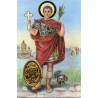 Carte priere plastifiee avec poincon dore imitation medaille H.8.5 x 5.4 cm, plusieurs saints.