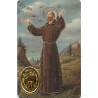 Carte priere plastifiee avec poincon dore imitation medaille H.8.5 x 5.4 cm, plusieurs saints.
