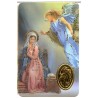 Carte priere plastifiee avec poincon dore imitation medaille H.8.5 x 5.4 cm, plusieurs saints.