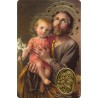 Carte priere plastifiee avec poincon dore imitation medaille H.8.5 x 5.4 cm, plusieurs saints.