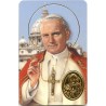 Carte priere plastifiee avec poincon dore imitation medaille H.8.5 x 5.4 cm, plusieurs saints.