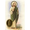 Carte priere plastifiee avec poincon dore imitation medaille H.8.5 x 5.4 cm, plusieurs saints.