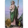 Carte priere plastifiee avec poincon dore imitation medaille H.8.5 x 5.4 cm, plusieurs saints.