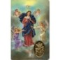 Carte priere plastifiee avec poincon dore imitation medaille H.8.5 x 5.4 cm, plusieurs saints.