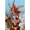 Carte priere plastifiee avec poincon dore imitation medaille H.8.5 x 5.4 cm, plusieurs saints.