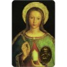 Carte priere plastifiee avec poincon dore imitation medaille H.8.5 x 5.4 cm, plusieurs saints.