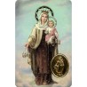Carte priere plastifiee avec poincon dore imitation medaille H.8.5 x 5.4 cm, plusieurs saints.