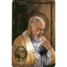 Carte priere plastifiee avec poincon dore imitation medaille H.8.5 x 5.4 cm, plusieurs saints.