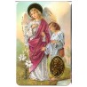 Carte priere plastifiee avec poincon dore imitation medaille H.8.5 x 5.4 cm, plusieurs saints.