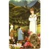Carte priere plastifiee avec poincon dore imitation medaille H.8.5 x 5.4 cm, plusieurs saints.