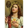 Carte priere plastifiee avec poincon dore imitation medaille H.8.5 x 5.4 cm, plusieurs saints.