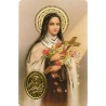 Carte priere plastifiee avec poincon dore imitation medaille H.8.5 x 5.4 cm, plusieurs saints.