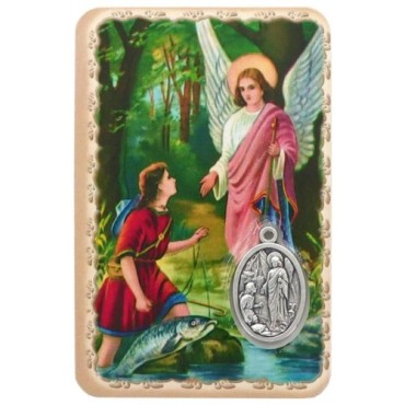 Carte médaille en métal avec prière, plastifiée – 8,5 x 5,4 cm. plusieurs saints.