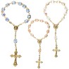 Dizainier sur chaine couleur doree grains semi cristal plusieurs couleurs Ø 7 mm, croix metal avec Christ.