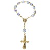 Dizainier sur chaine couleur doree grains semi cristal plusieurs couleurs Ø 7 mm, croix metal avec Christ.