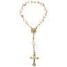 Dizainier sur chaine couleur doree grains semi cristal plusieurs couleurs Ø 7 mm, croix metal avec Christ.