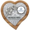 Plaque auto en bois d’olivier forme coeur avec rose- H 4 x 4 cm- Différents Saints-