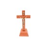 Crucifix bois marron vernis avec Christ métal bronzé sur socle