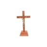 Crucifix bois marron vernis avec Christ métal bronzé sur socle
