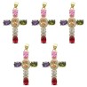 Croix de cou couleur doree avec strass couleurs assorties H. 3,5 cm. LOT DE 5