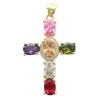Croix de cou couleur doree avec strass couleurs assorties H. 3,5 cm. LOT DE 5