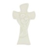 Croix moderne en resine style Albatre, a poser H. 9 cm, de l ange au coeur.