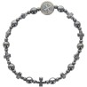 Bracelet dizainier sur élastique grains en hématite rond et forme croix, avec médaille saint Benoit.
