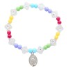 Bracelet dizainier sur elastique pour enfant avec grains en plastique Ø 4.5 mm et medaille metal de la Vierge Miraculeuse.