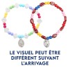 Bracelet dizainier sur elastique pour enfant avec grains en plastique Ø 4.5 mm et medaille metal de la Vierge Miraculeuse.