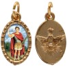 Médaille métal de couleur dorée ovale avec rebord effet dentelle H.1.5 cm avec résine. Disponible avec différents Saints.