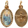 Médaille métal de couleur dorée ovale avec rebord effet dentelle H.1.5 cm avec résine. Disponible avec différents Saints.
