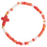 Bracelet enfant sur elastique grains en turquoise synthetique et en verre Ø 4 mm, avec croix. LOT DE 6 ASSORTIS.