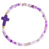 Bracelet enfant sur elastique grains en turquoise synthetique et en verre Ø 4 mm, avec croix. LOT DE 6 ASSORTIS.