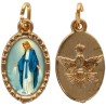Médaille métal de couleur dorée ovale avec rebord effet dentelle H.1.5 cm avec résine. Disponible avec différents Saints.